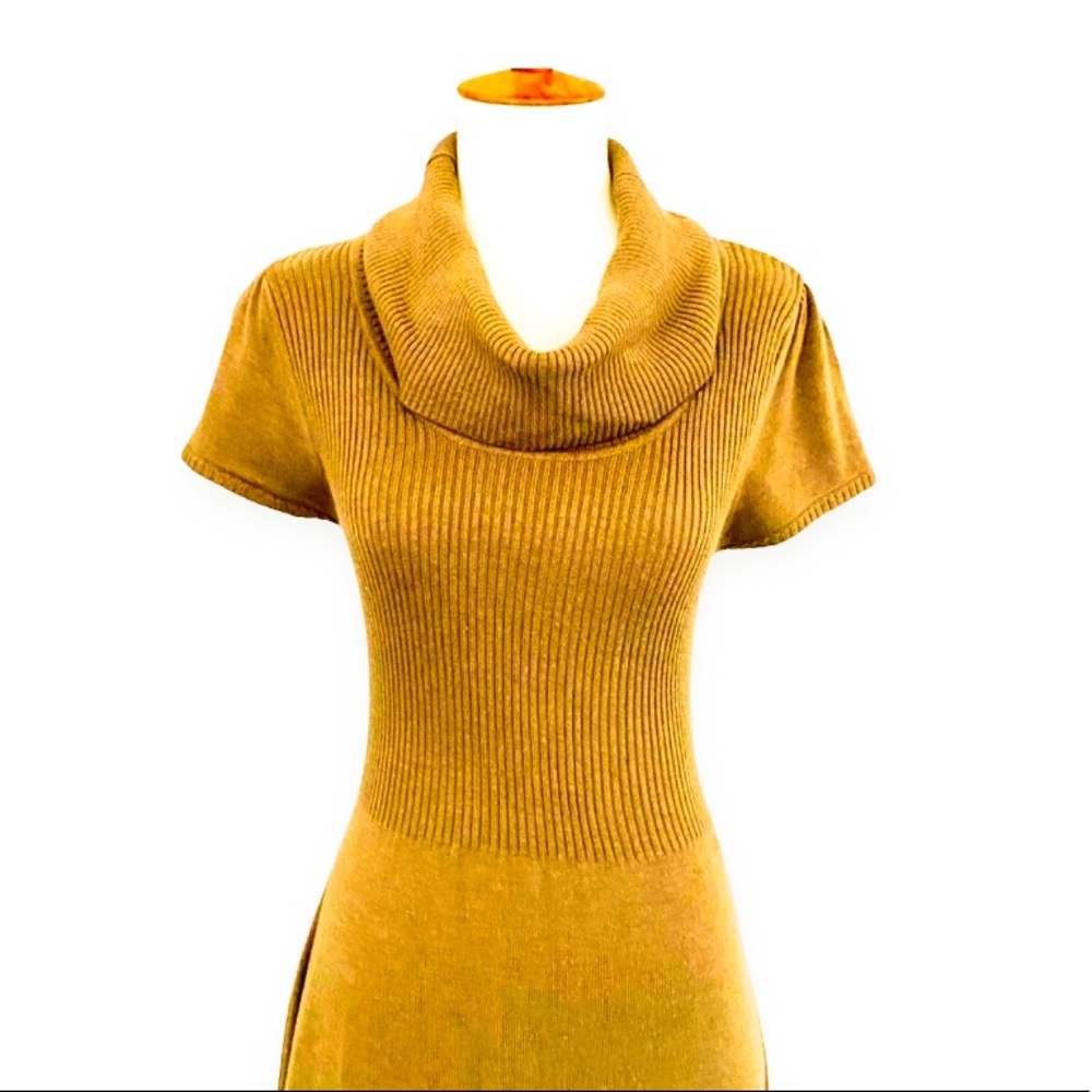 Calvin Klein Mustard Yellow Knit Cowl Neck Short Sleeve Sweater Dress Medium - Picture 7 of 10